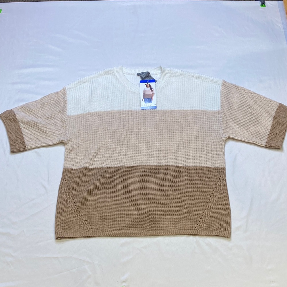 Matty M Women's Crewneck Knit Sweater‎ - Cream, Tan, and Brown Size Large